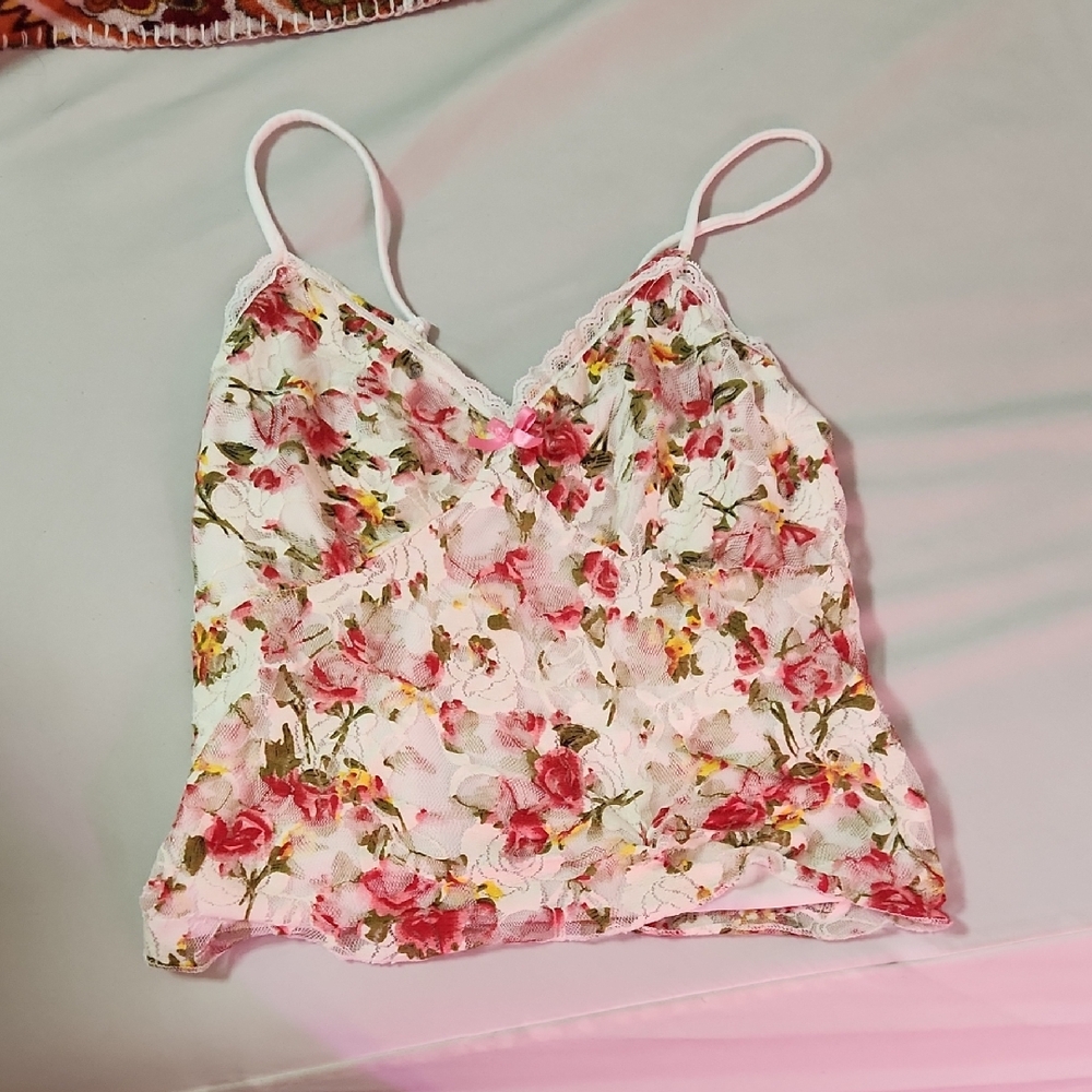 Vibe Pink Floral Lace Camisole